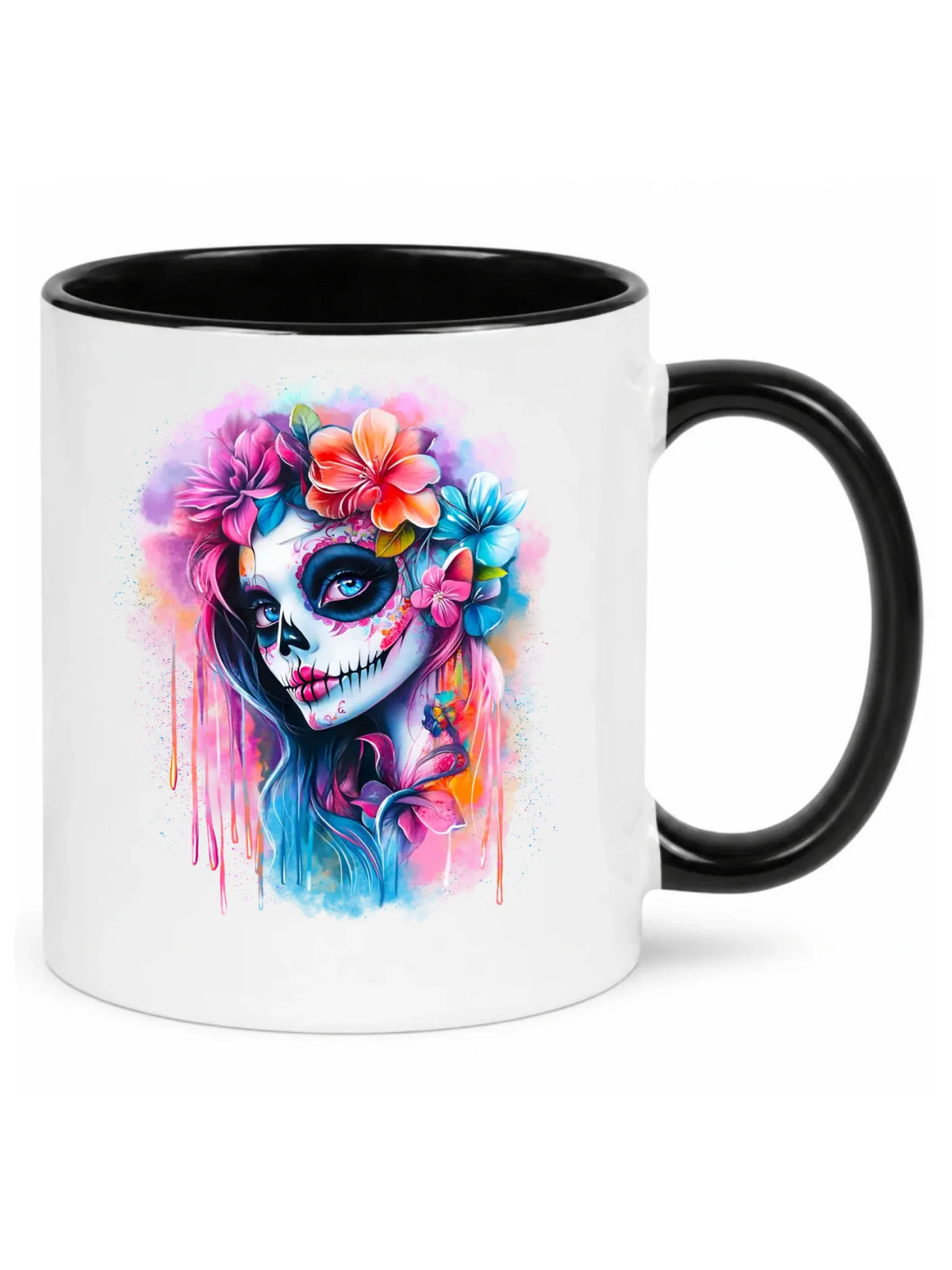 Kubek Halloween - kolorowa czaszka z kwiatami La Muerte HL05