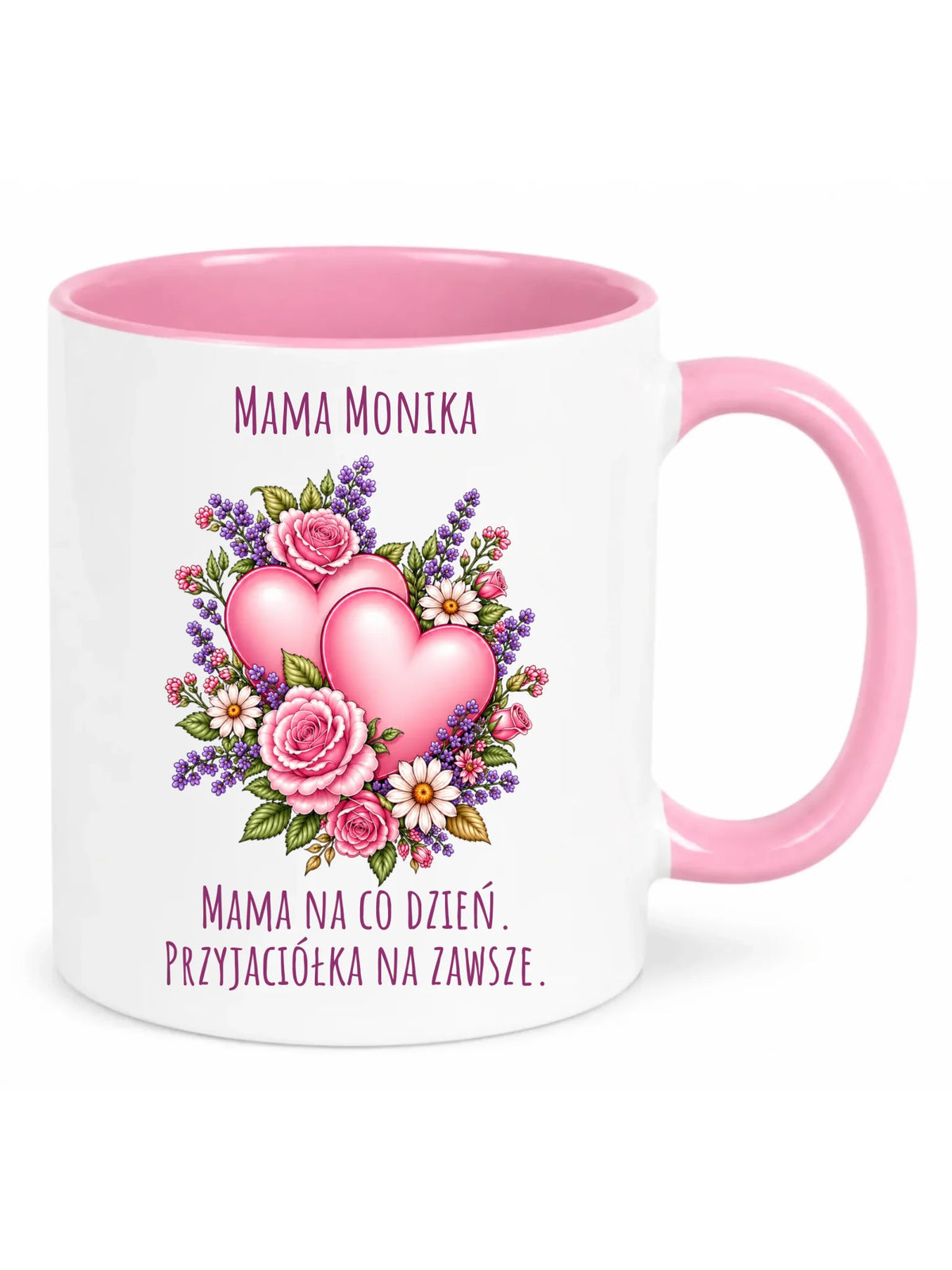 Kubek dla mamy - Bukiet z sercami przyjaciółka - personalizowany DM39