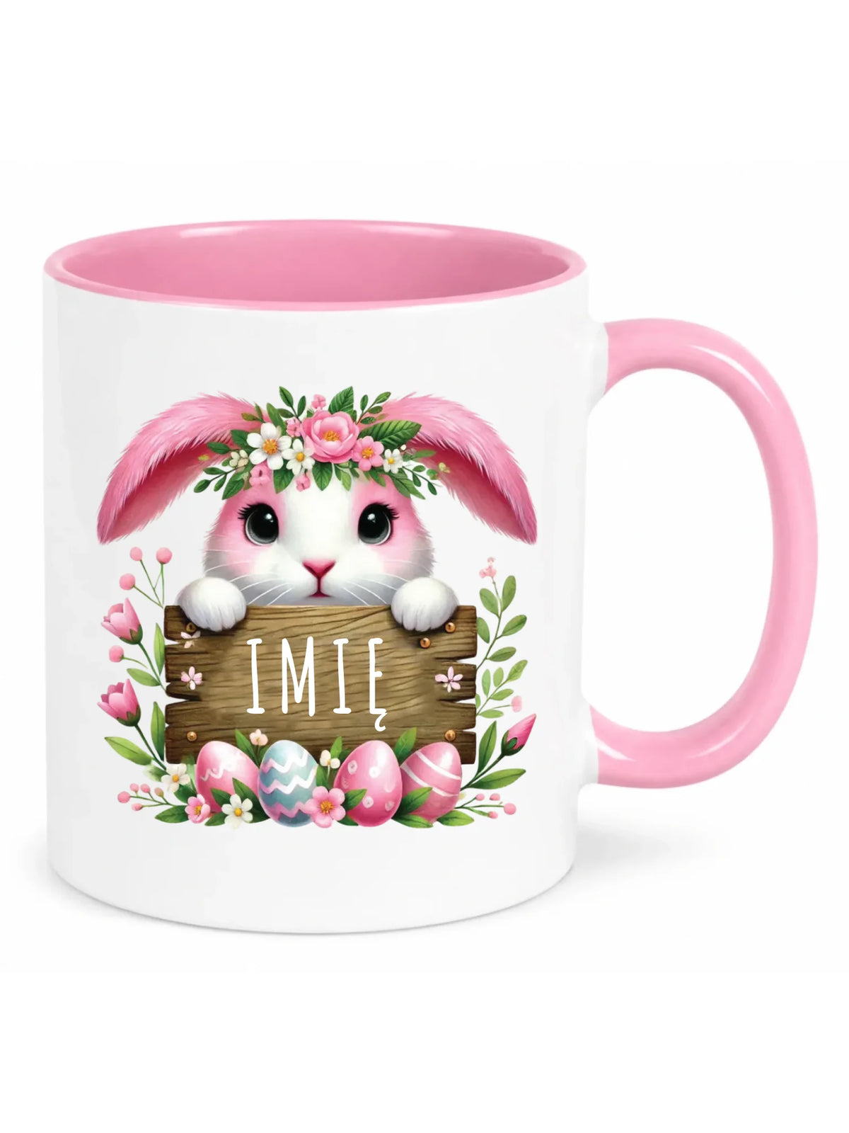 Kubek na Wielkanoc - Słodki Różowy Zajączek - Prezent personalizowany WN07