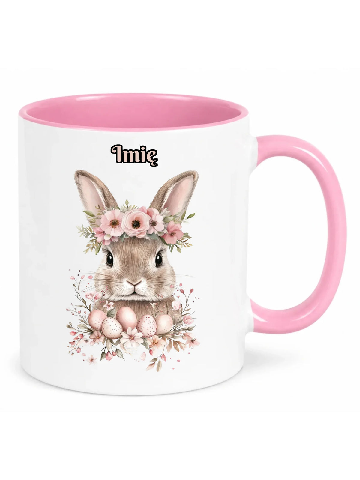 Kubek na Wielkanoc - Zajączek Boho w kwiatach - Prezent personalizowany WN05