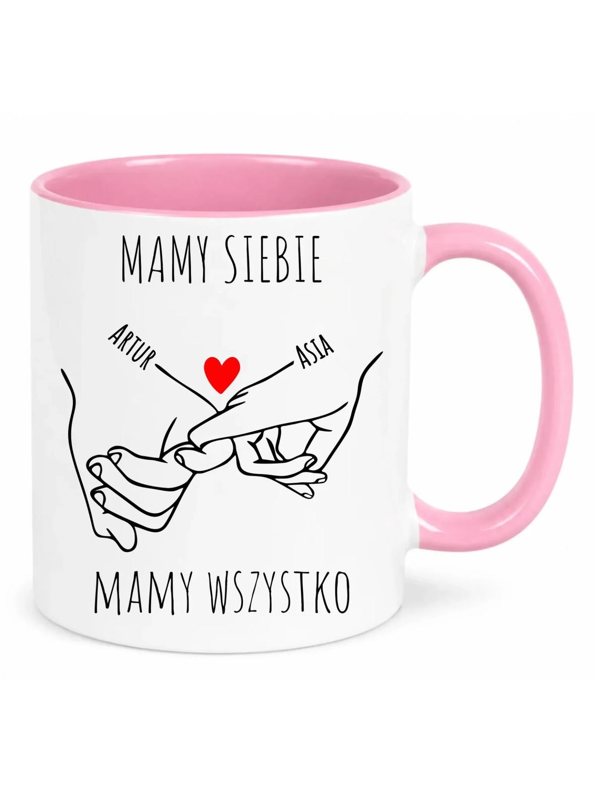 Kubek dla par - Zaplecione ręce mamy siebie mamy wszystko - personalizowany W63