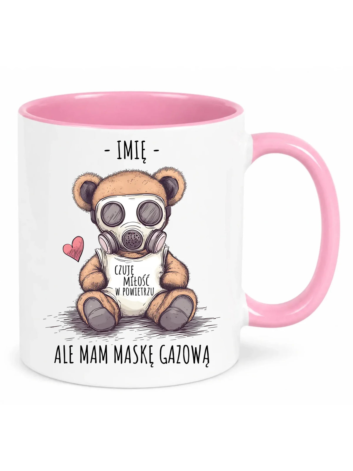 Kubek - Miś w masce gazowej - Czuję miłość w powietrzu - personalizowany W38