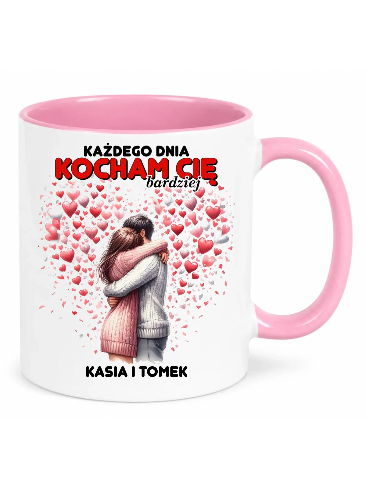 Kubek dla par - Każdego dnia kocham Cię bardziej - personalizowany W09