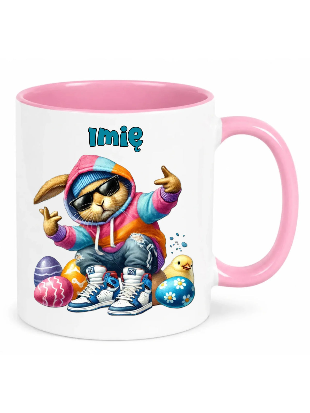 Kubek na Wielkanoc - Sigma Zając w pisankach - Prezent personalizowany WN04