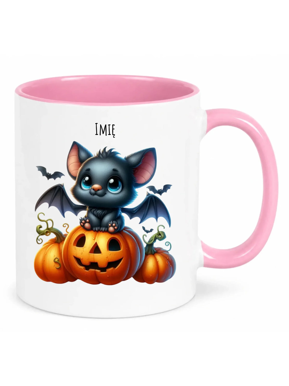 Kubek halloweenowy - Słodki nietoperz z dynią - personalizowany HL09