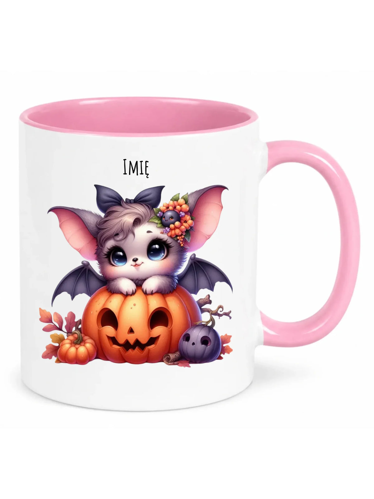 Kubek halloweenowy - Uroczy nietoperz z dynią - personalizowany HL08