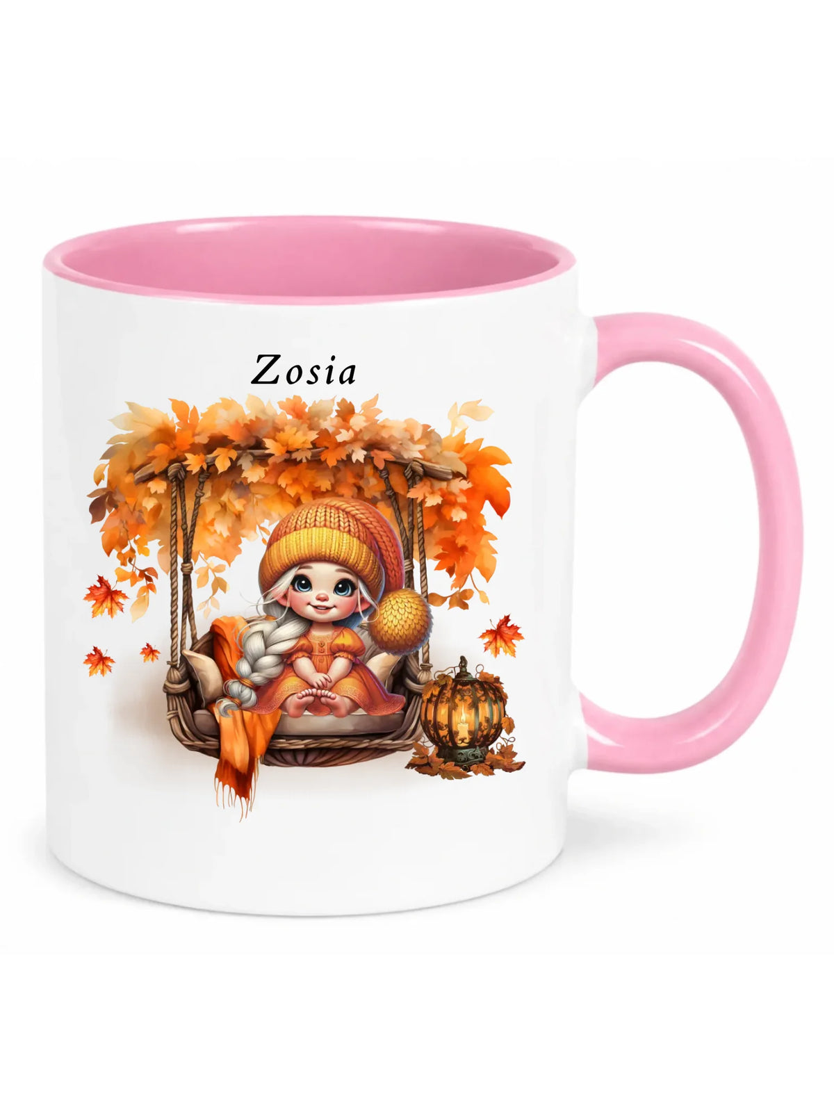 Kubek jesieniara - Dziewczynka z liśćmi - personalizowany JS17