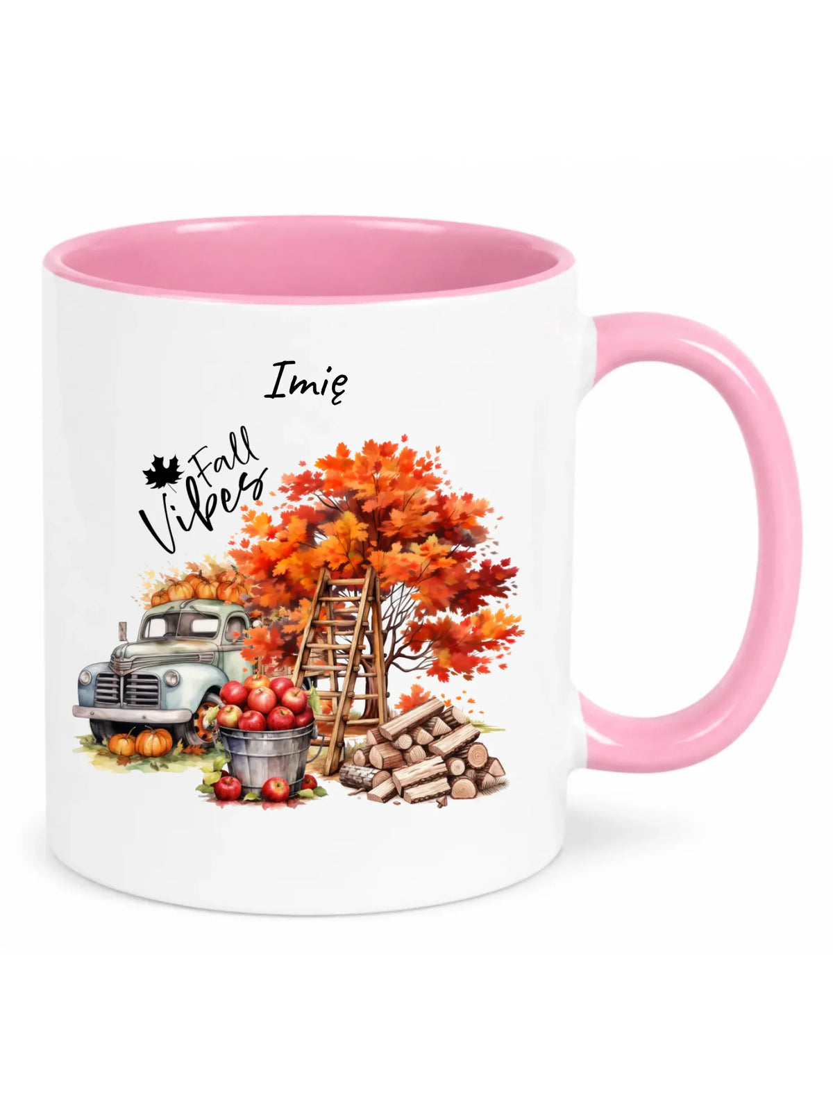 Kubek jesienny – Vintage auto dynie i jabłka – personalizowany JS07