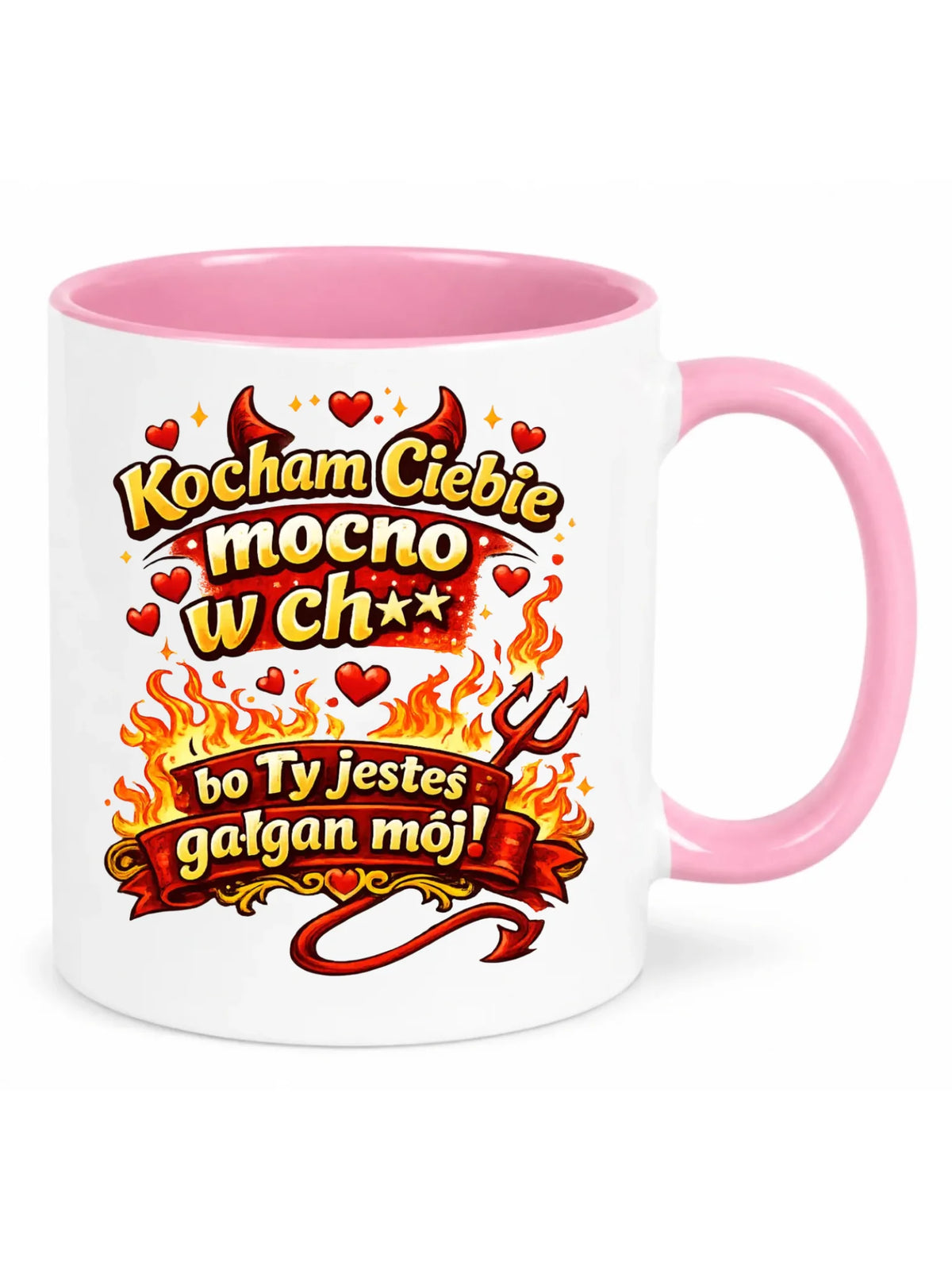 Kubek dla par - Kocham Ciebie mocno w ch** bo Ty jesteś gałgan mój W82