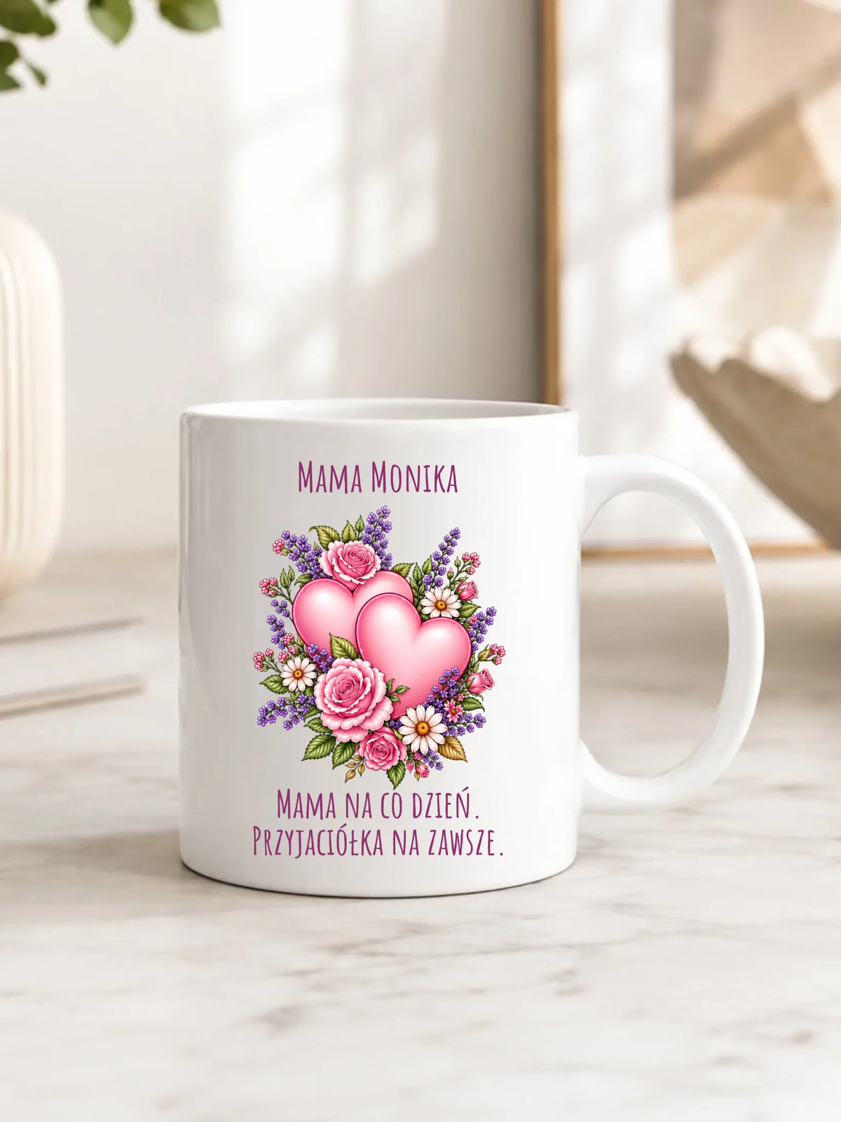 Kubek dla mamy - Bukiet z sercami przyjaciółka - personalizowany DM39