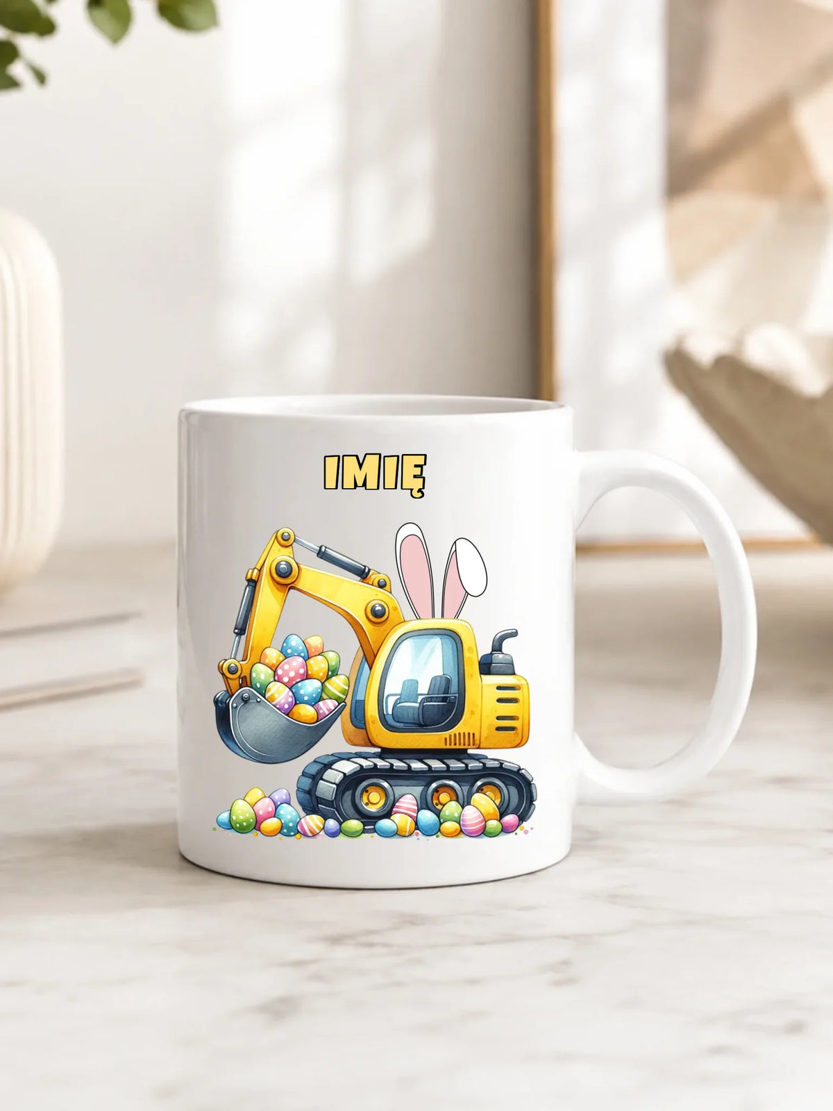 Kubek na Wielkanoc - Koparka z pisankami - personalizowany WN17