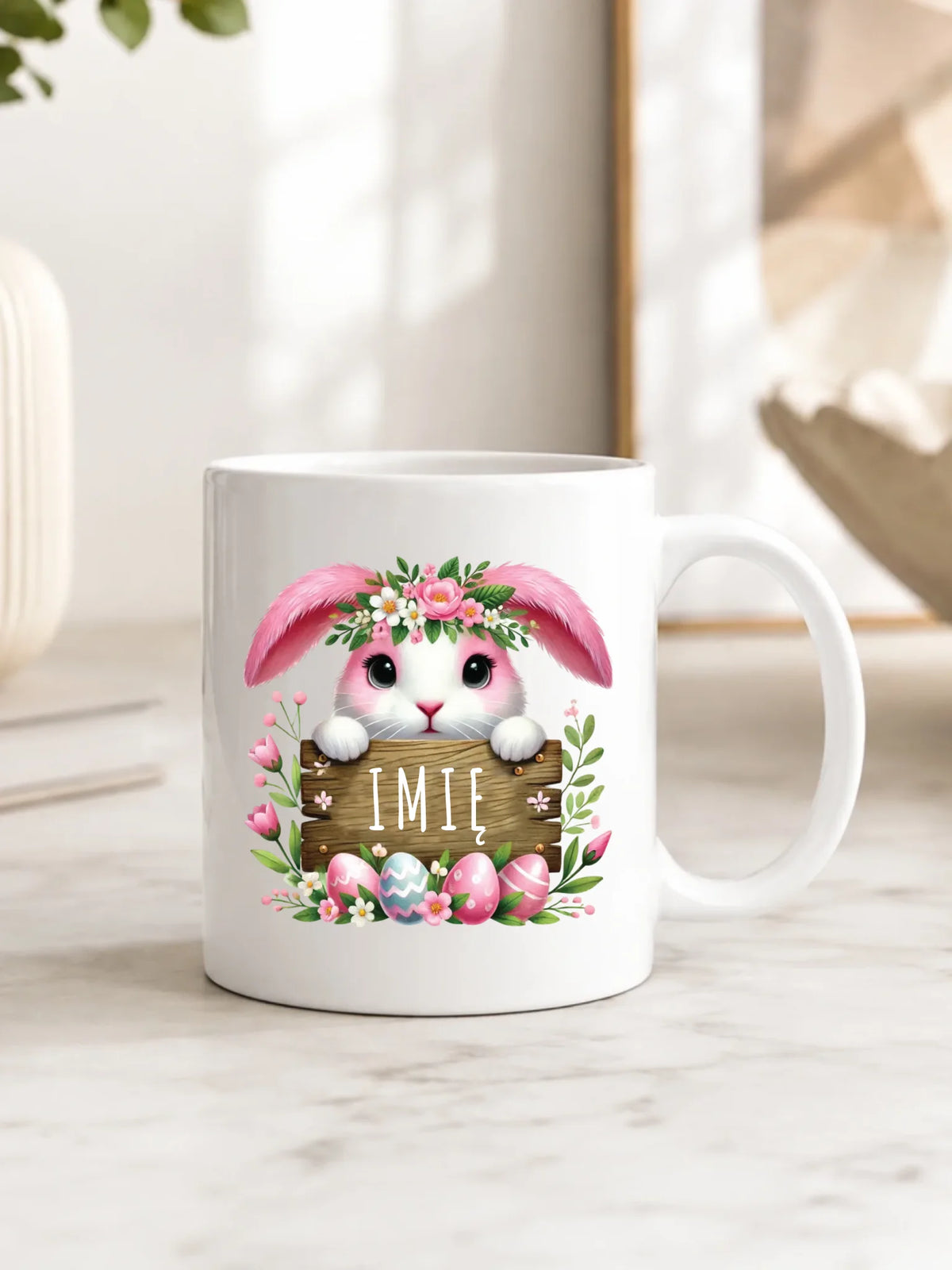 Kubek na Wielkanoc - Słodki Różowy Zajączek - Prezent personalizowany WN07