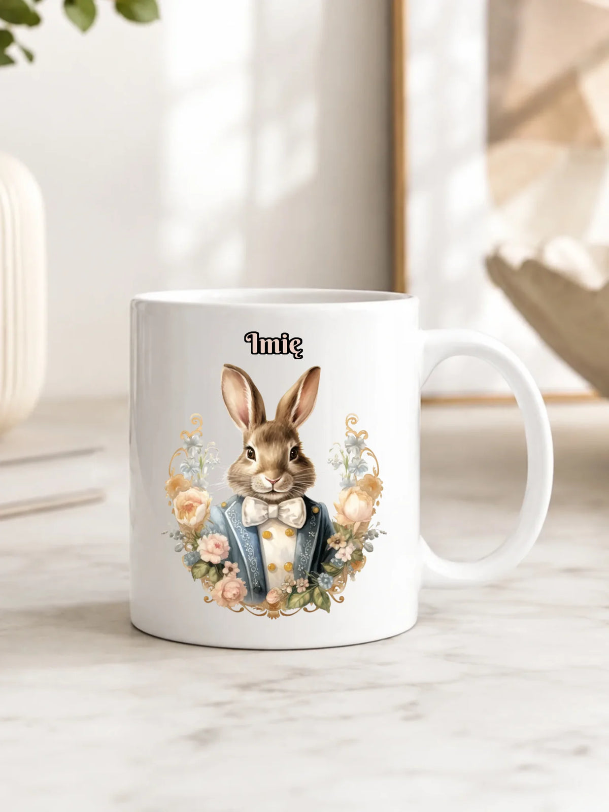 Kubek na Wielkanoc - Elegancki Pan Zając - Prezent personalizowany WN06