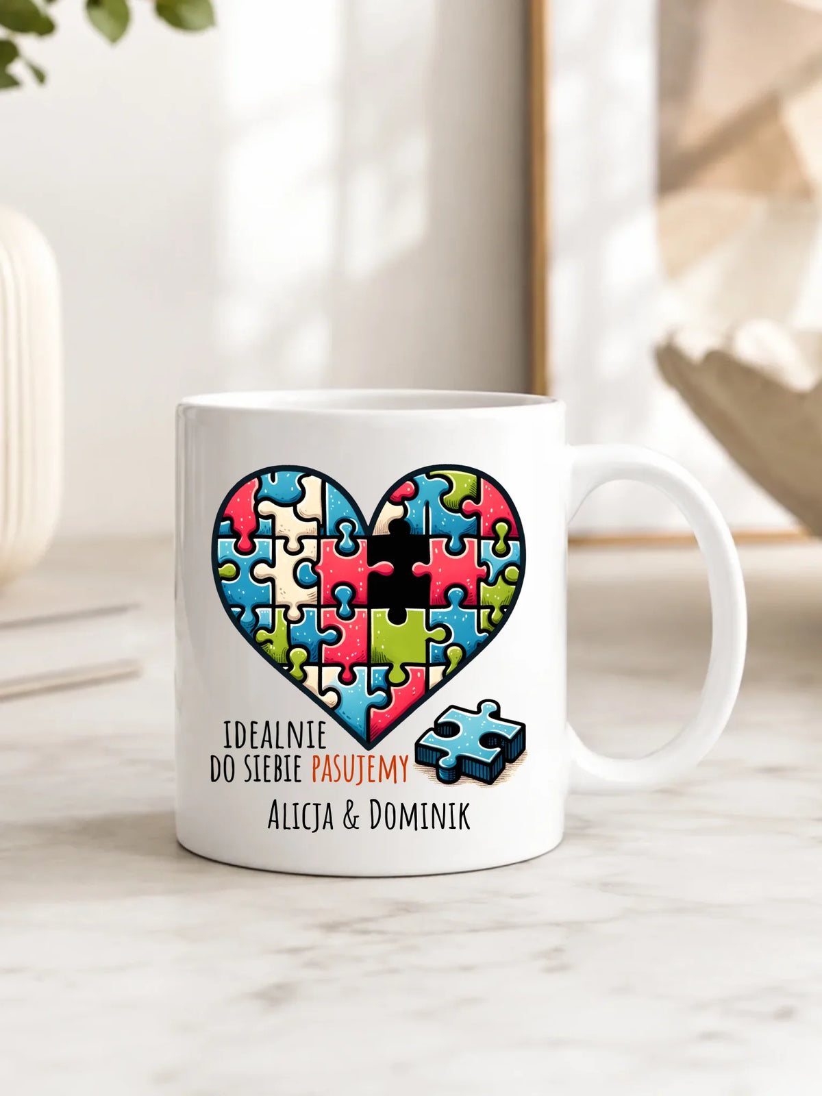 Kubek dla par - Idealnie do siebie pasujemy - personalizowany W44