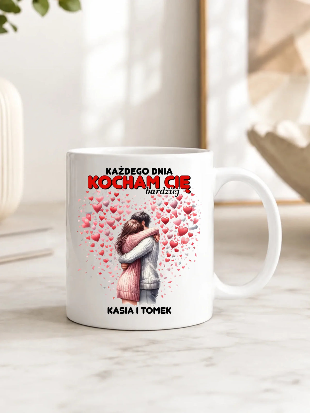 Kubek dla par - Każdego dnia kocham Cię bardziej - personalizowany W09