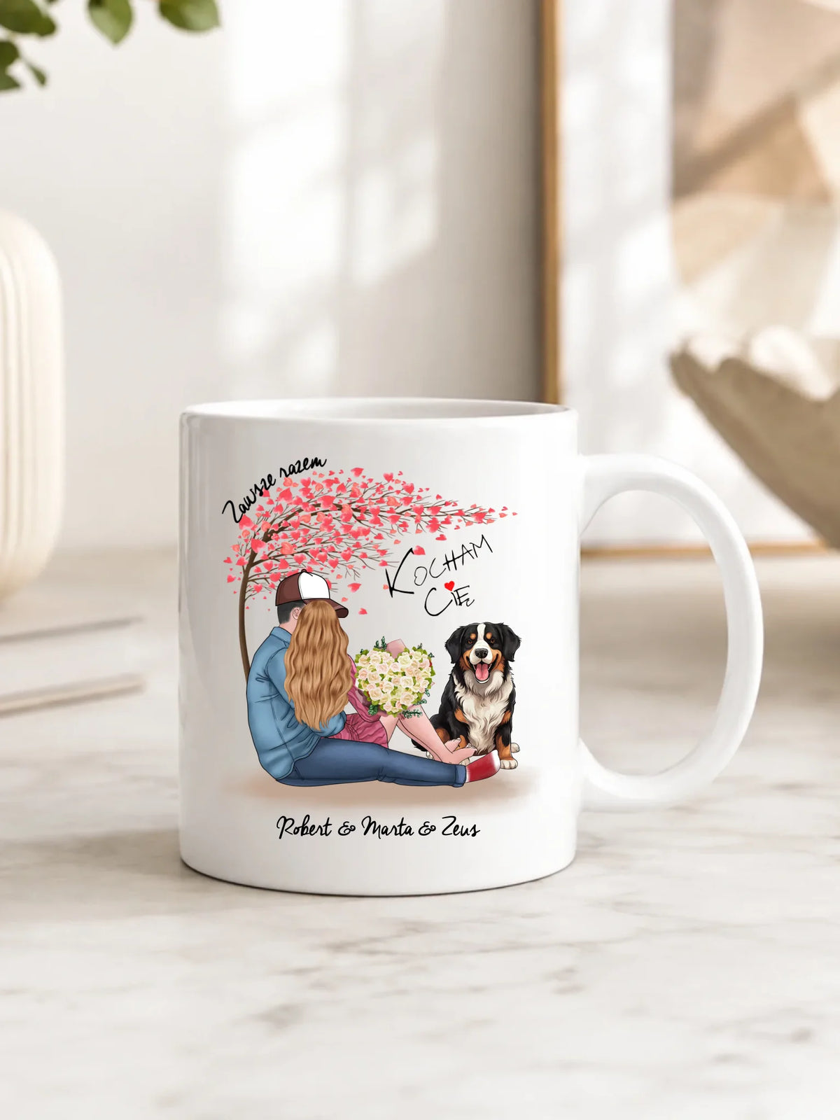 Kubek dla par + Berneńczyk - Zawsze razem - personalizowany W04A