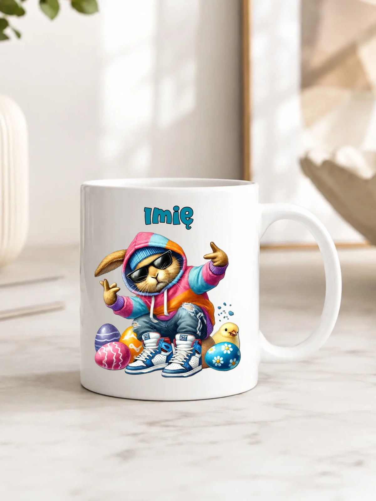 Kubek na Wielkanoc - Sigma Zając w pisankach - Prezent personalizowany WN04