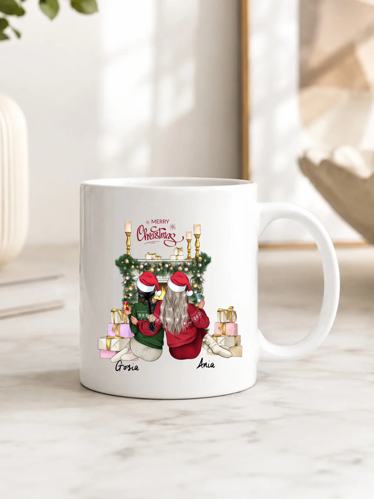 Kubek świąteczny - prezent dla przyjaciółki - personalizowane postacie 2-4 osoby PR04