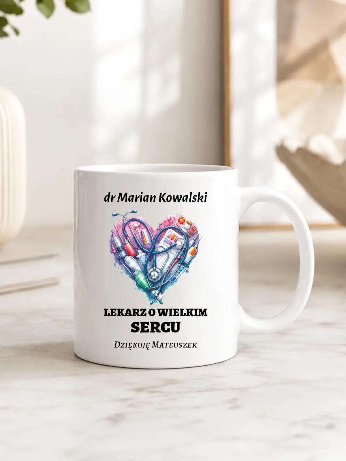 Kubek dla lekarza - Lekarz o wielkim sercu - personalizowany ZL02