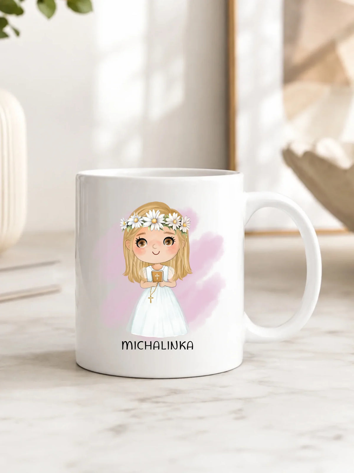 Kubek | Prezent na Pierwszą Komunię Świętą dla dziewczynki - cytat personalizowany PK02