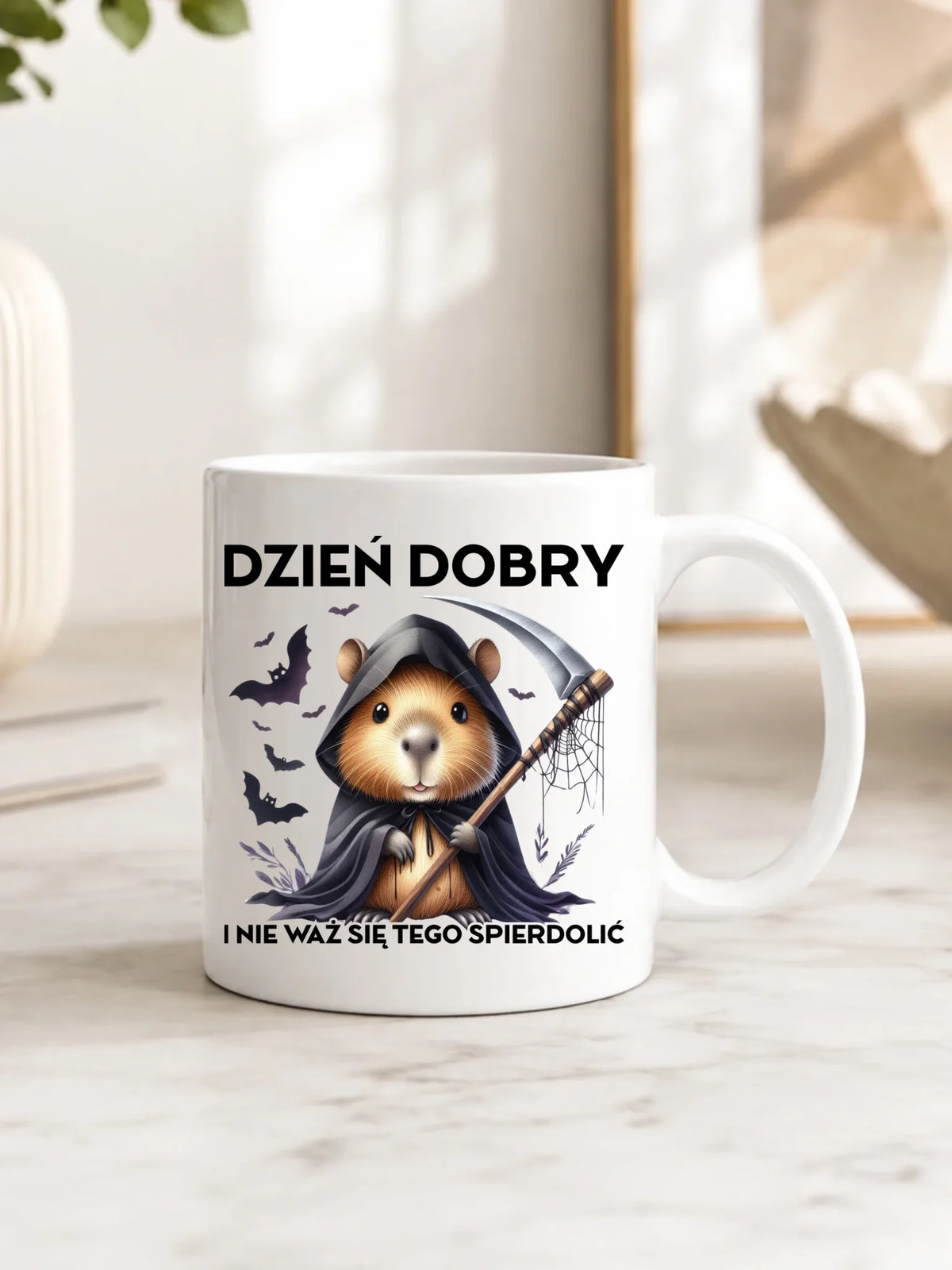 Kubek halloweenowy - Kapibara Żniwiarz - Dzień dobry - bez cenzury HL20
