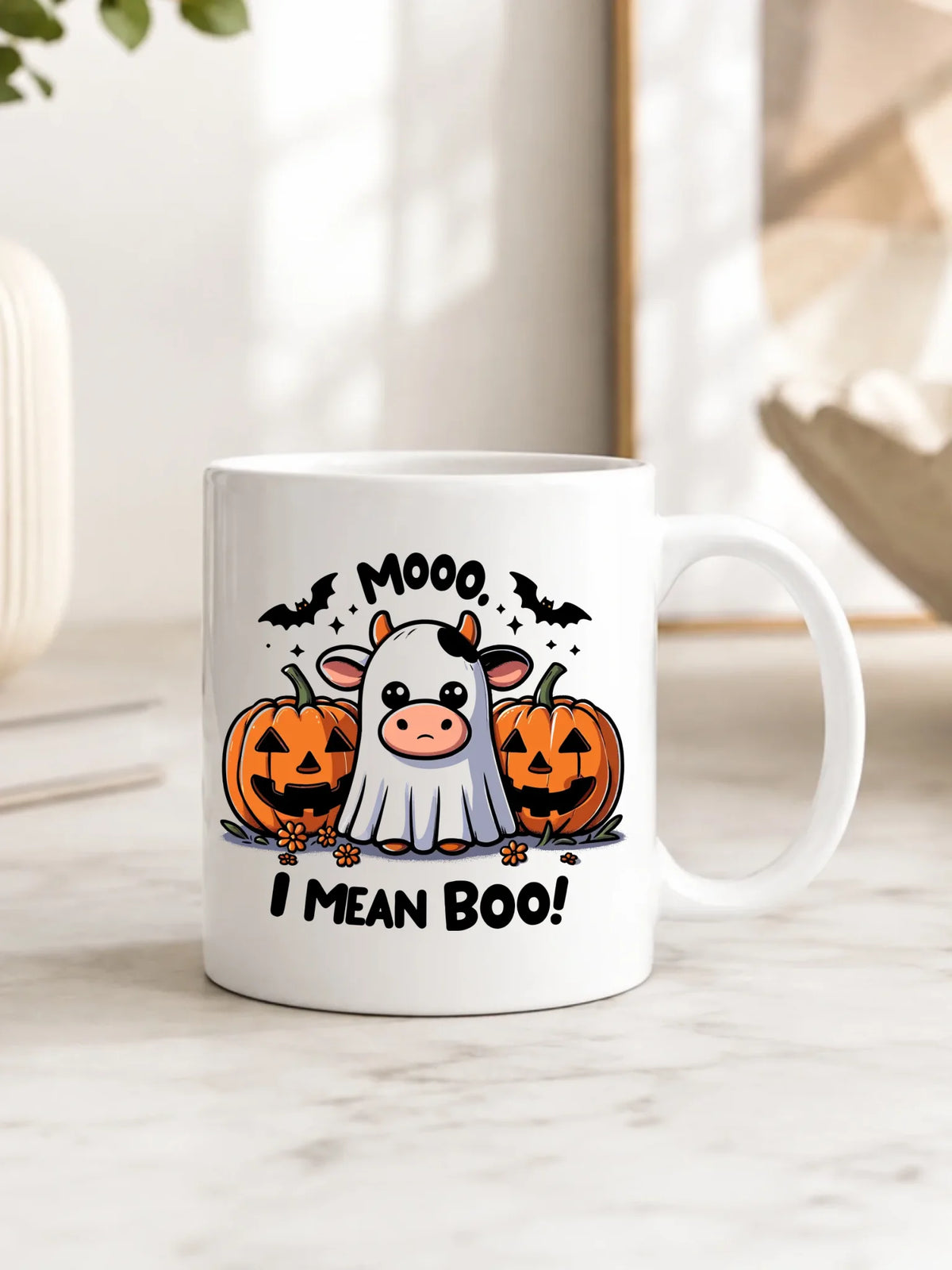 Kubek na Halloween - Mooo I mean Boo! - z dynią i duchem HL14