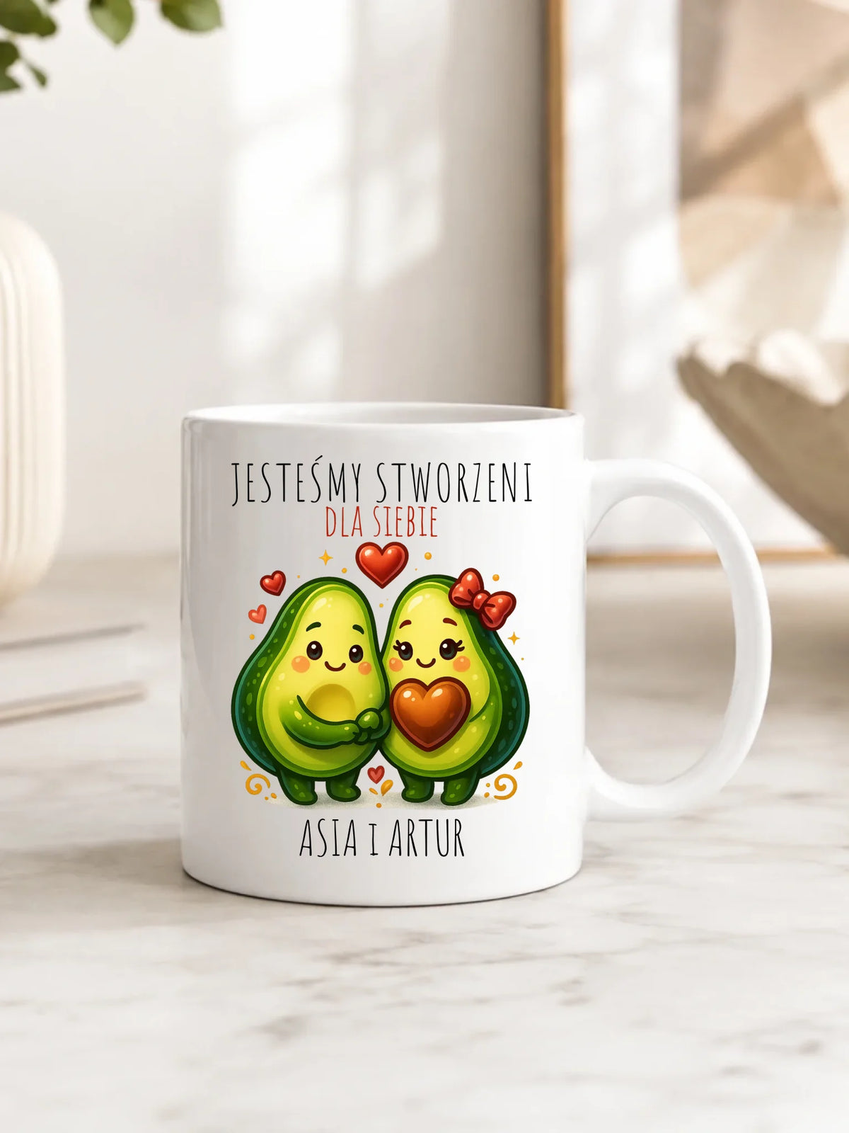 Kubek dla par - Awokado Stworzeni dla siebie - personalizowany W91