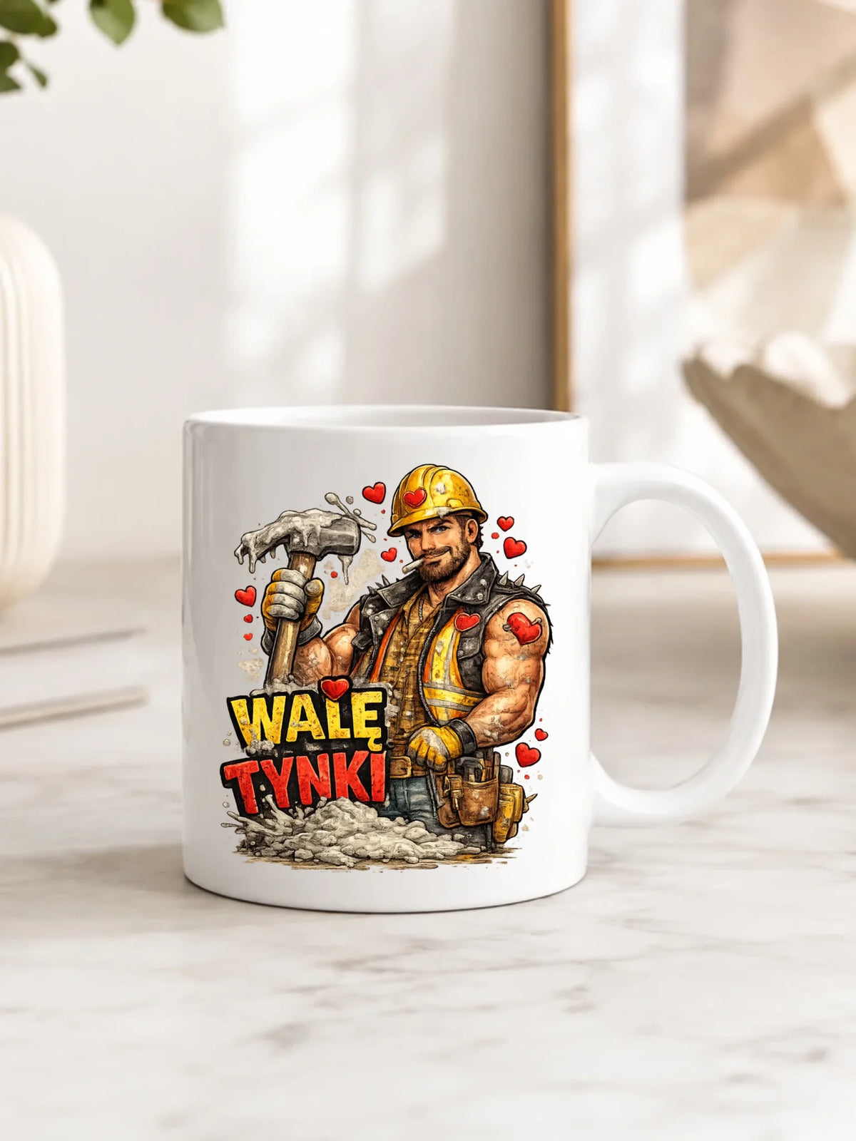 Kubek na Walentynki - Budowlaniec Walę tynki W64