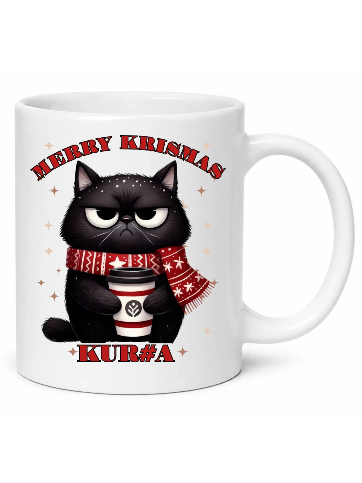 Kubek świąteczny - Zburczany kot Merry Krismas kur#a - bez cenzury BN34