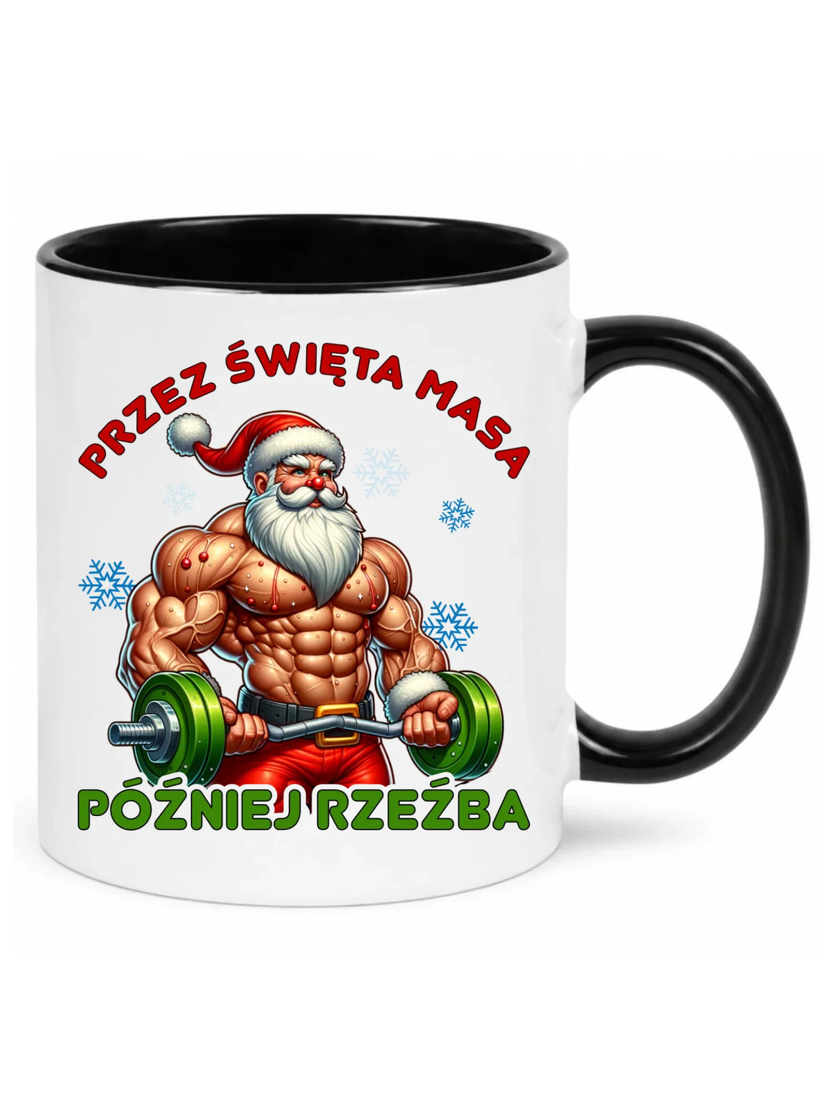 Kubek świąteczny - Mikołaj na siłowni - Przez święta masa, później rzeźba BN139