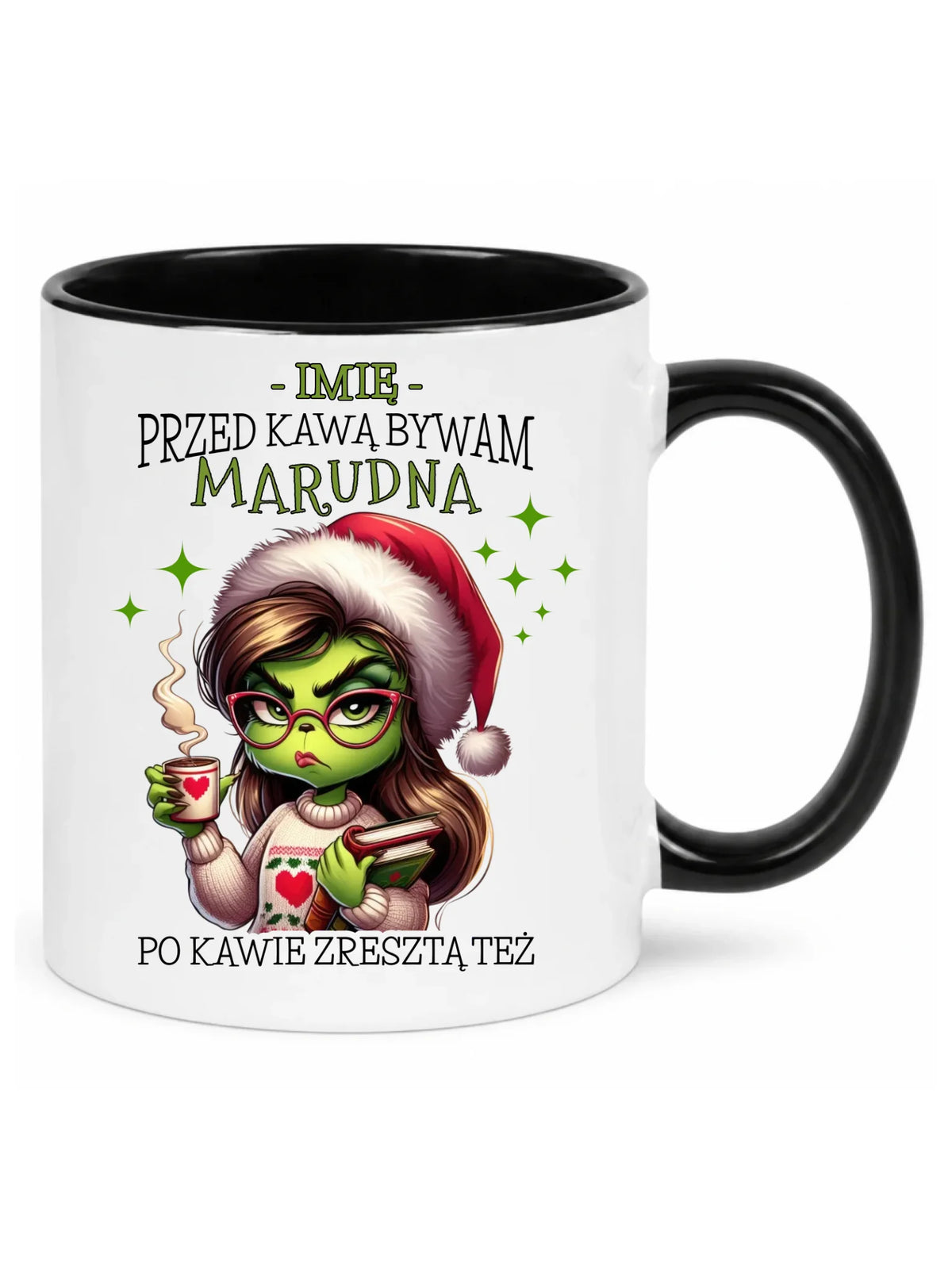 Kubek świąteczny - Grinch - Przed kawą bywam marudna - personalizowany BN116