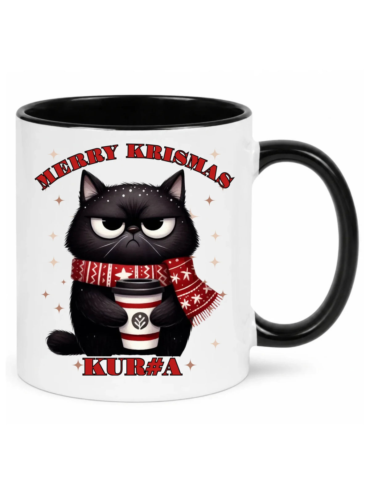 Kubek świąteczny - Zburczany kot Merry Krismas kur#a - bez cenzury BN34