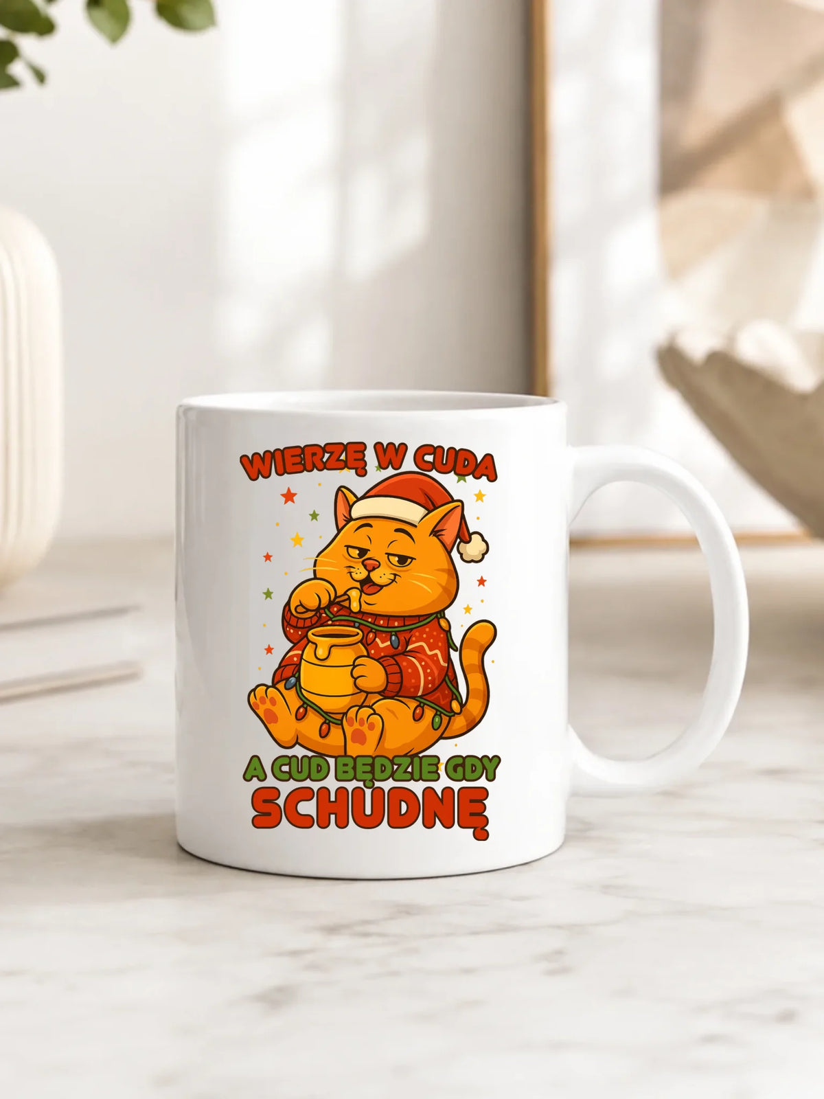 Kubek świąteczny - Wierzę w cuda, a cud będzie gdy schudnę BN88