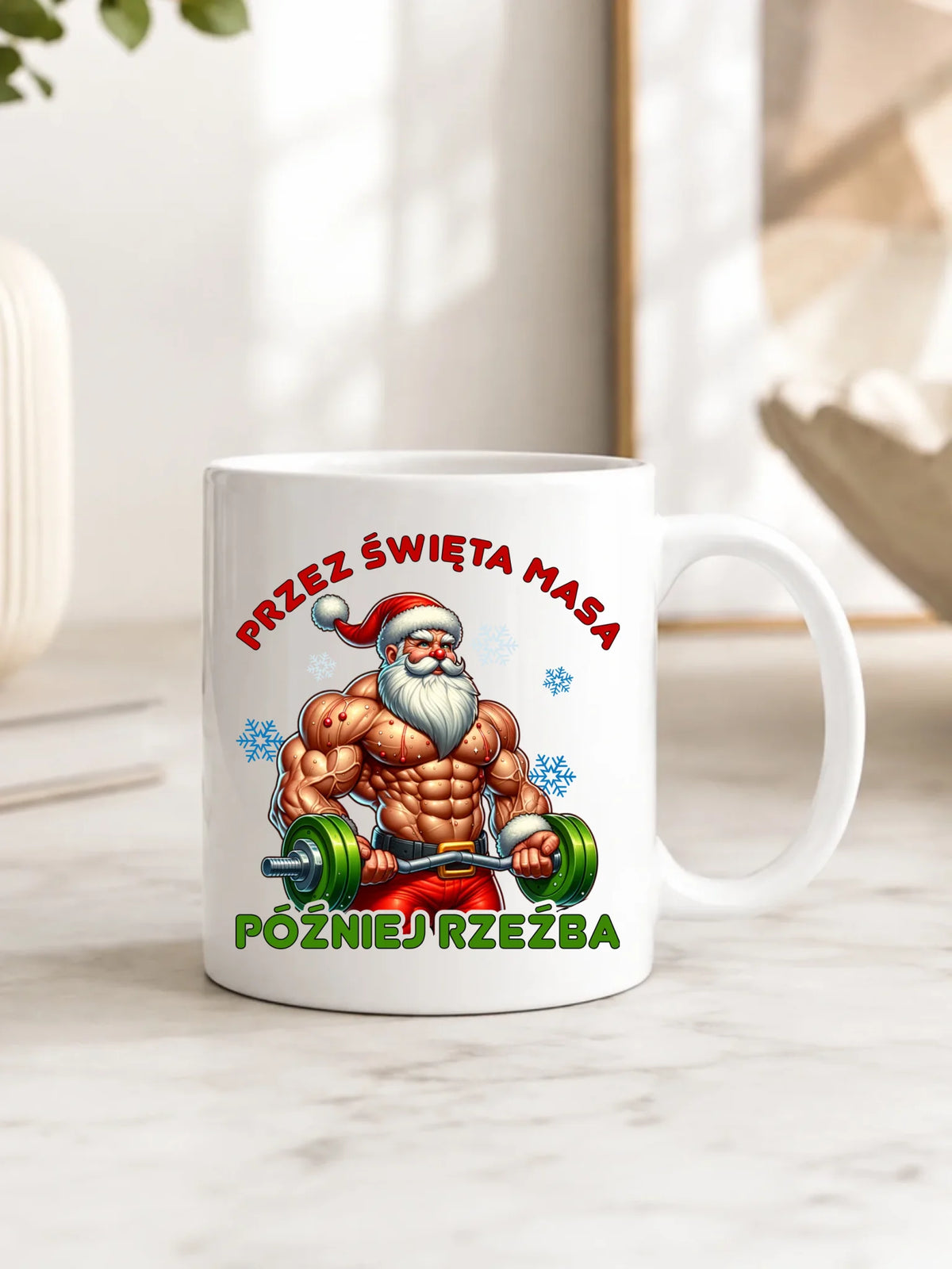 Kubek świąteczny - Mikołaj na siłowni - Przez święta masa, później rzeźba BN139