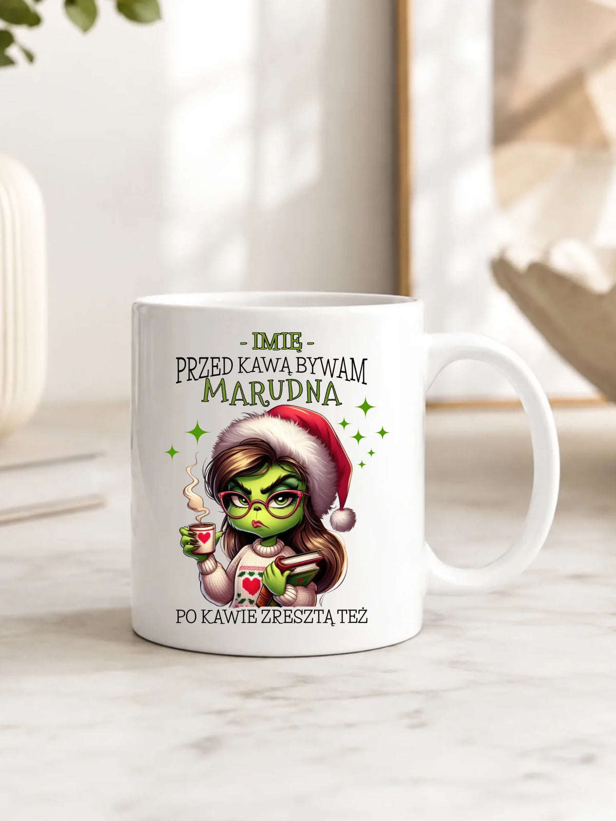Kubek świąteczny - Grinch - Przed kawą bywam marudna - personalizowany BN116
