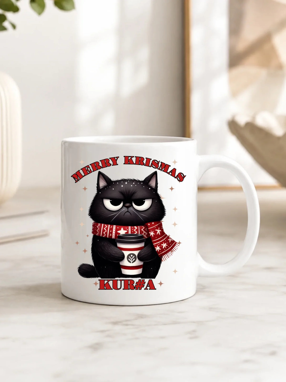 Kubek świąteczny - Zburczany kot Merry Krismas kur#a - bez cenzury BN34