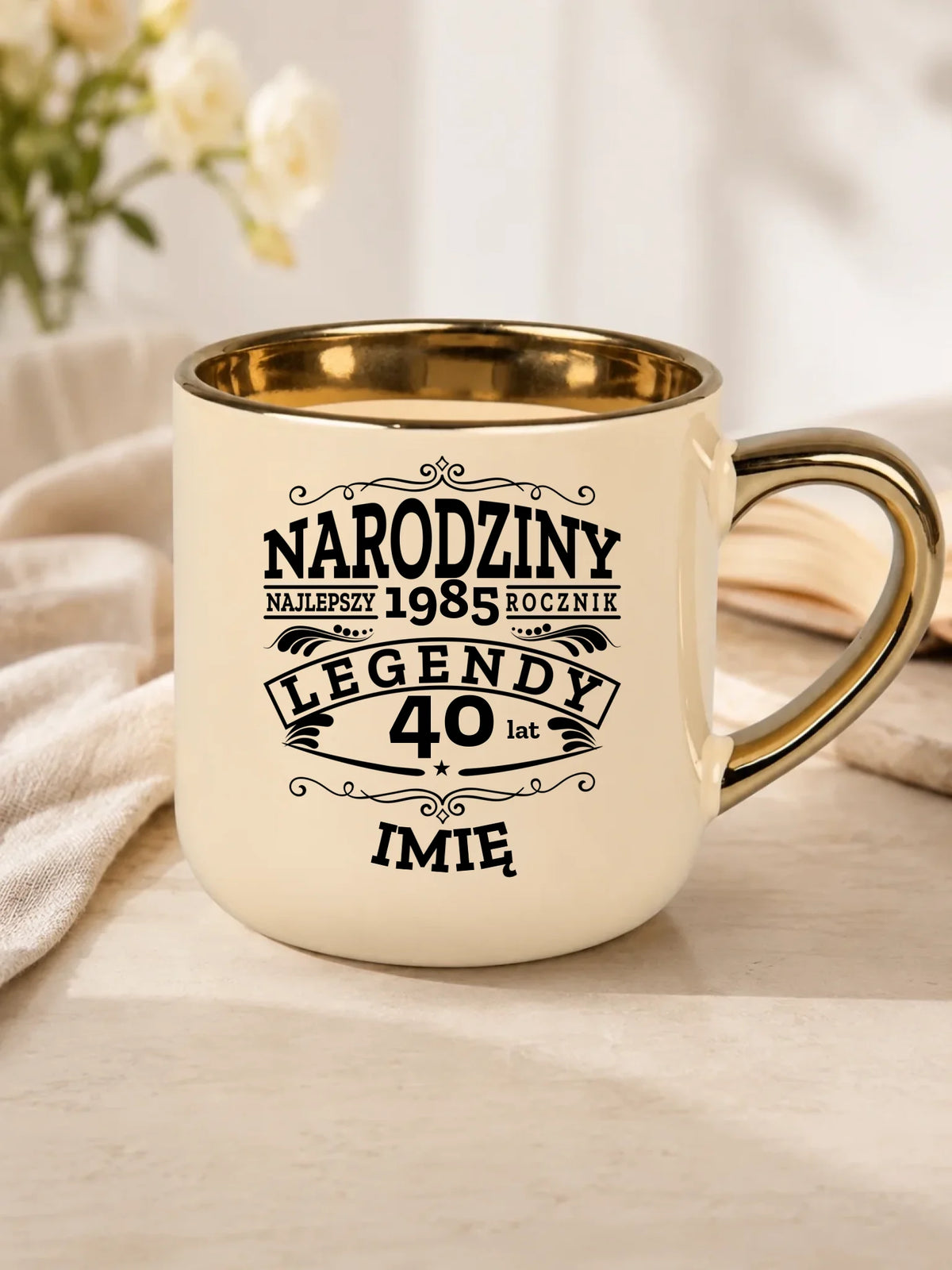 Kubek ze złotym rantem na urodziny - Narodziny Legendy - personalizowany