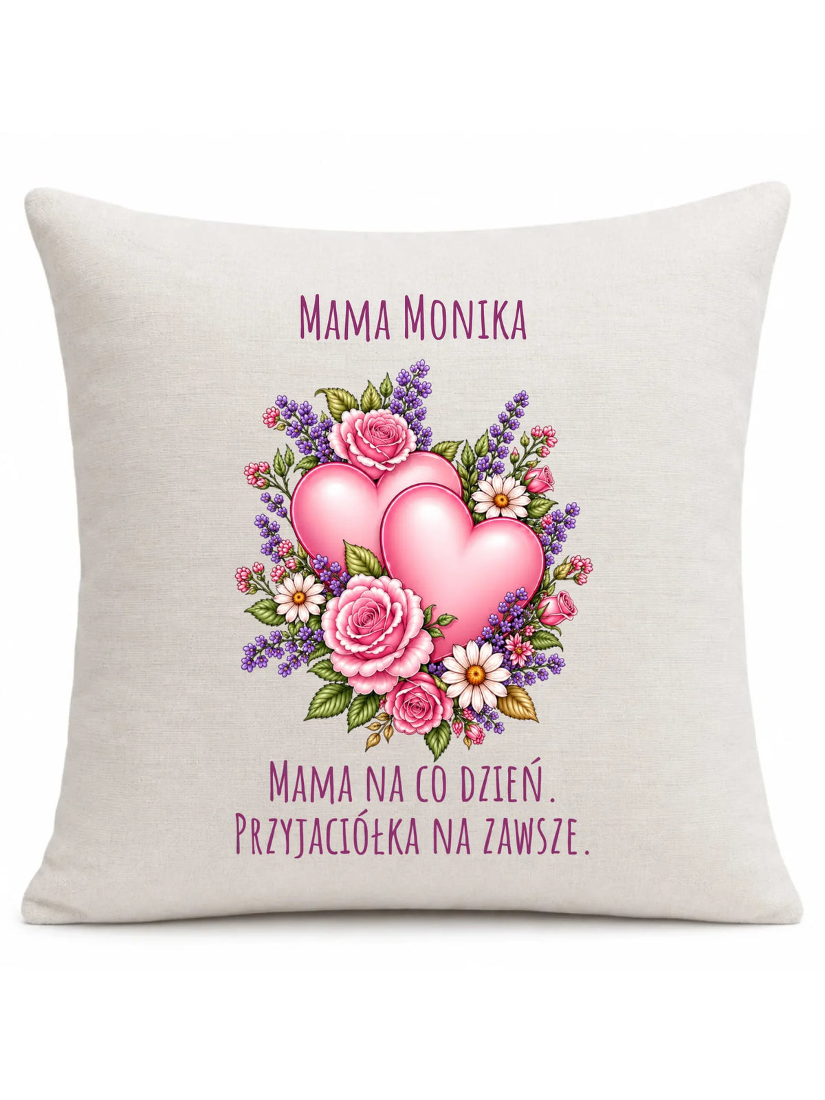 Poduszka dla mamy - Bukiet z sercami przyjaciółka - personalizowana DM39