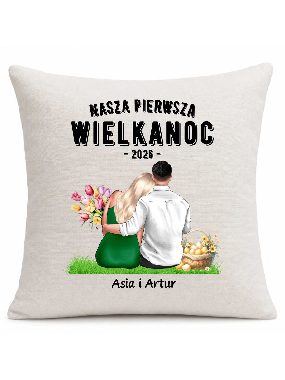 Poduszka wielkanocna dla par - Nasza pierwsza Wielkanoc - personalizowana WN16