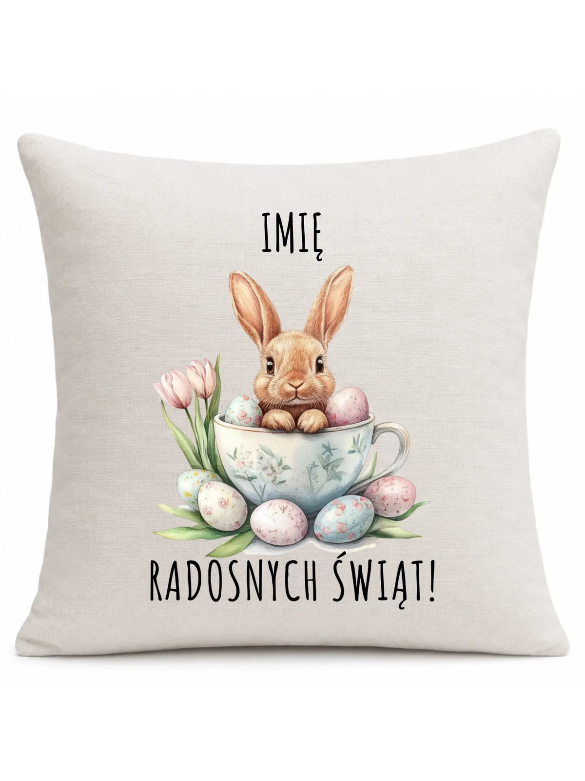 Poduszka na Wielkanoc - Zajączek radosnych świąt - personalizowana WN01