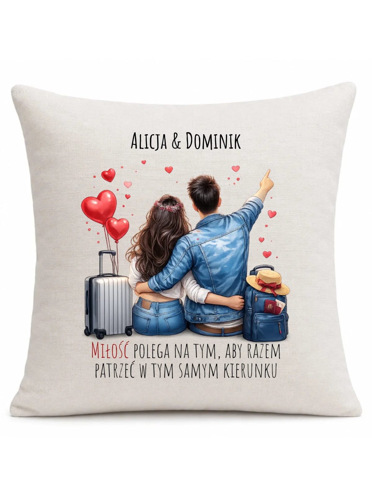 Poduszka dla par - Para w podróży miłość - personalizowana W12