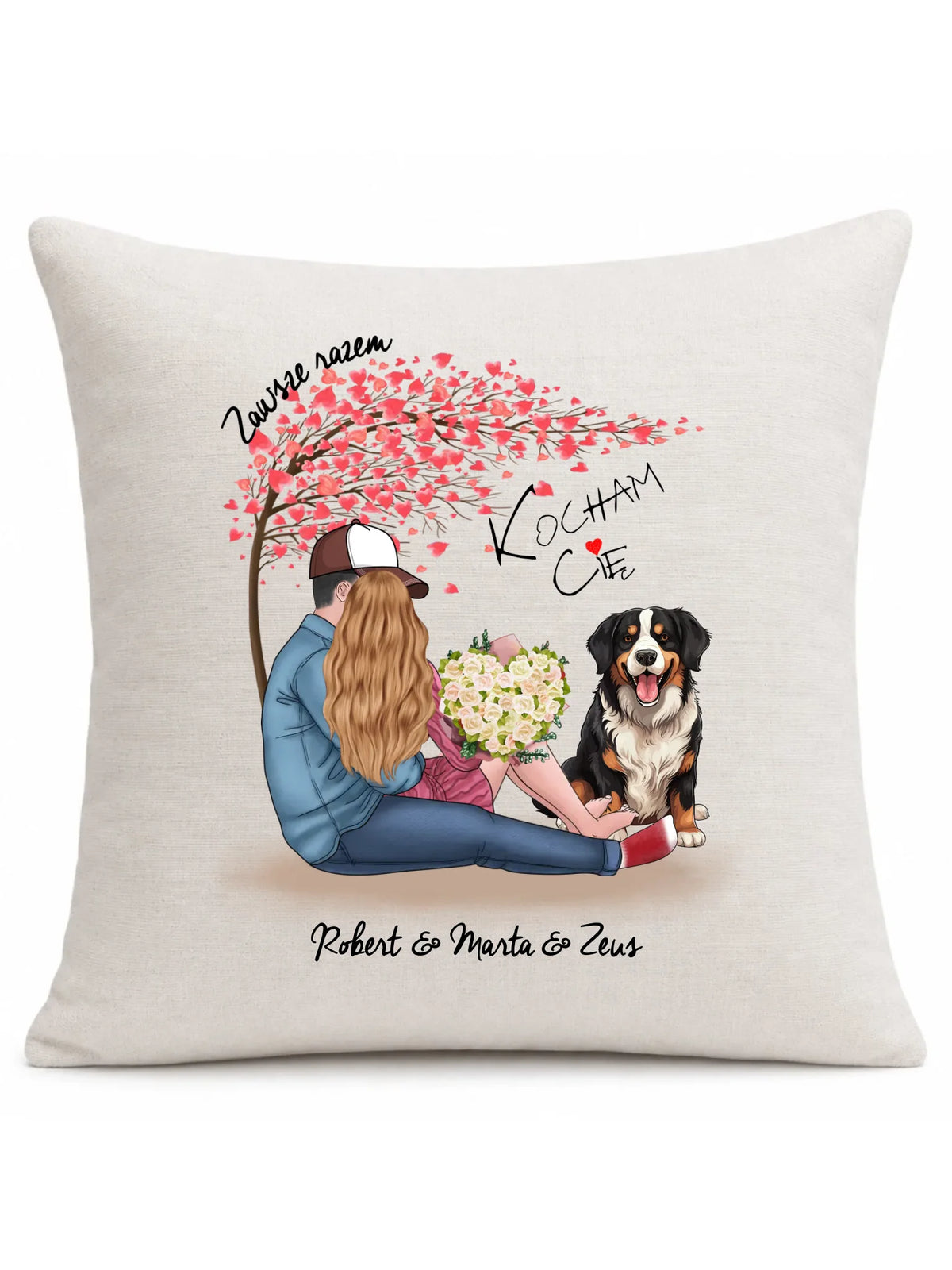 Poduszka dla par + Berneńczyk - Zawsze razem - personalizowana W04A