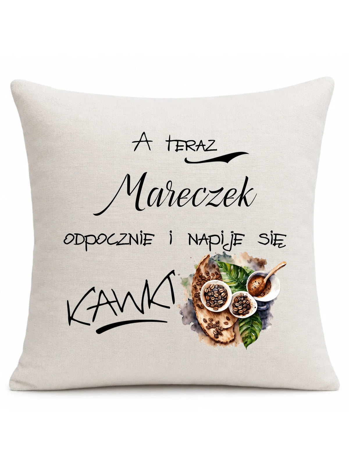 Poduszka - Odpocznie i napije się kawki prezent dla kawosza - personalizowana DCH04