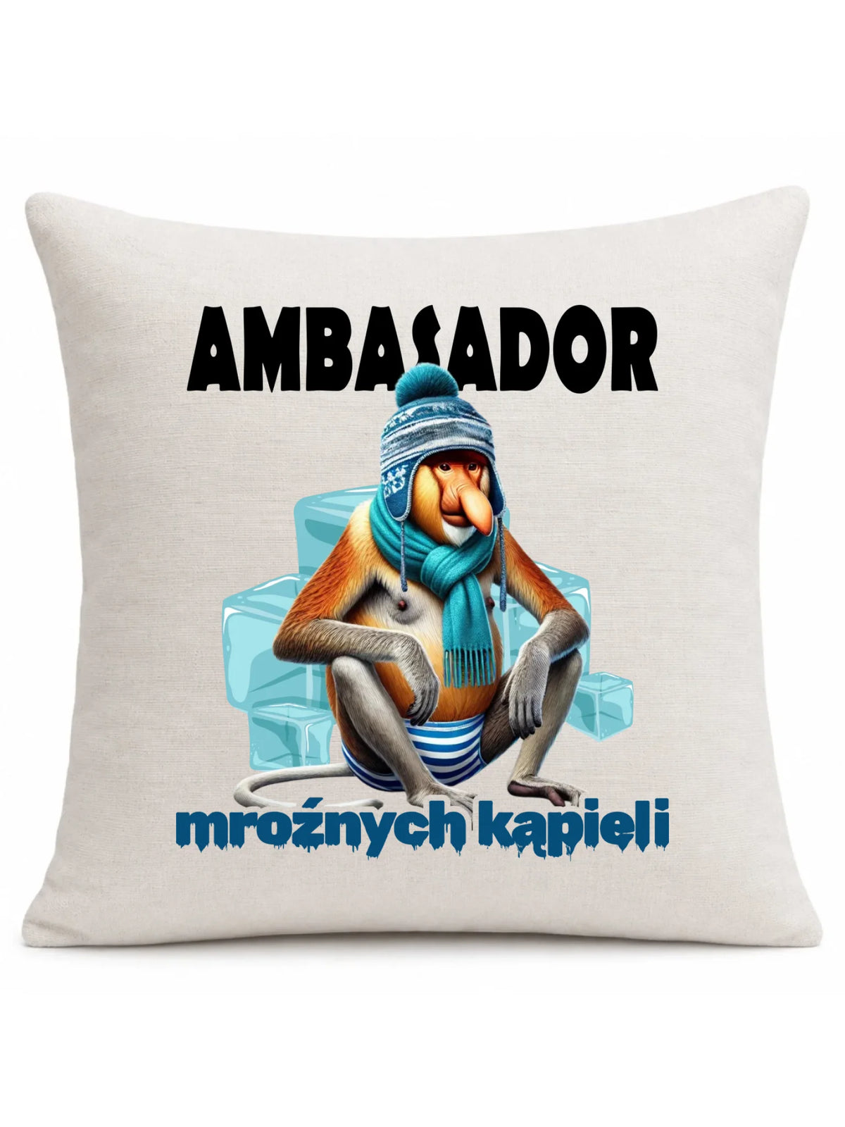 Poduszka - prezent dla morsa - Janusz Nosacz Mors - Ambasador mroźnych kąpieli HM03