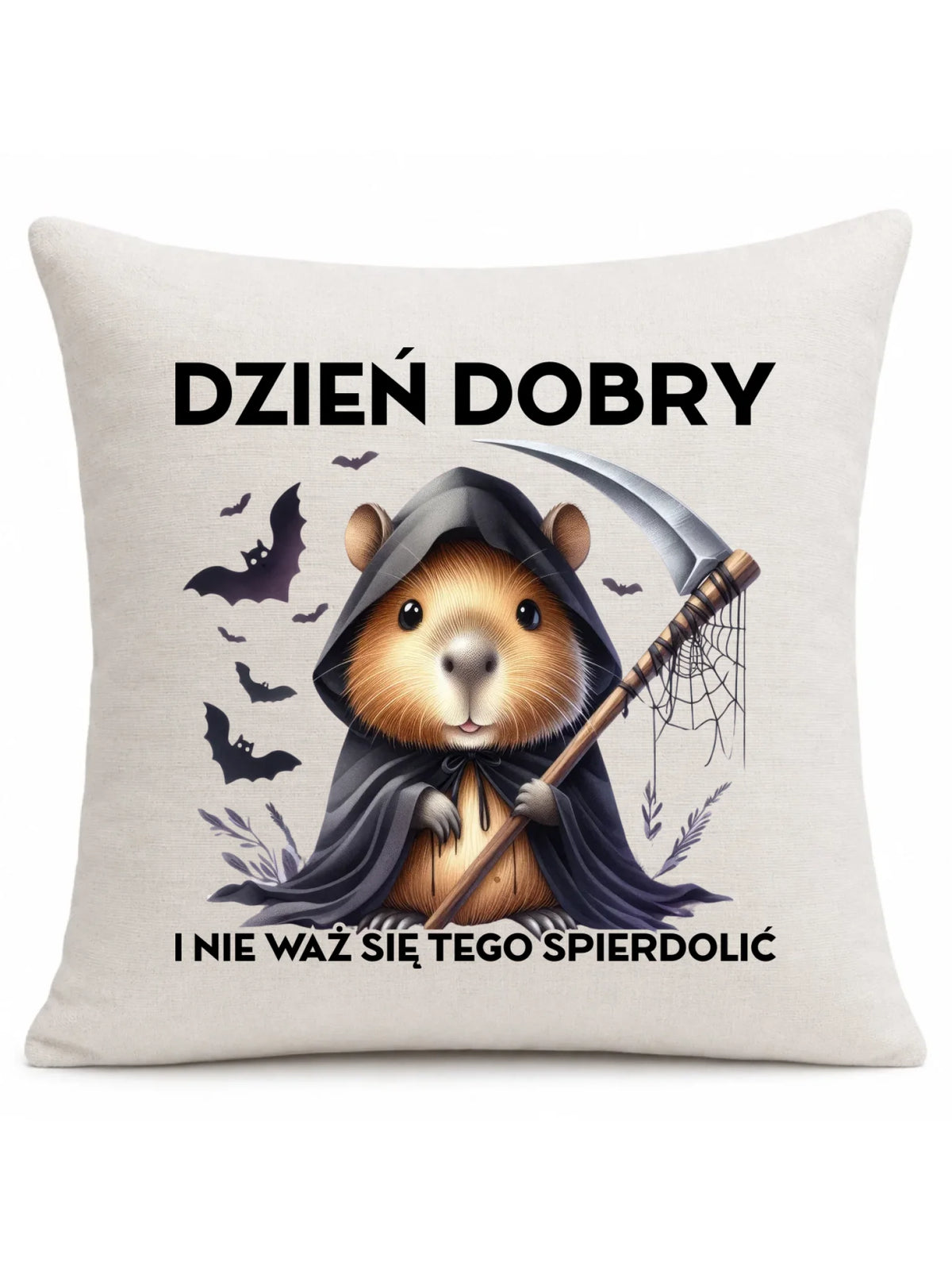 Poduszka halloweenowa - Kapibara Żniwiarz - Dzień dobry - bez cenzury HL20