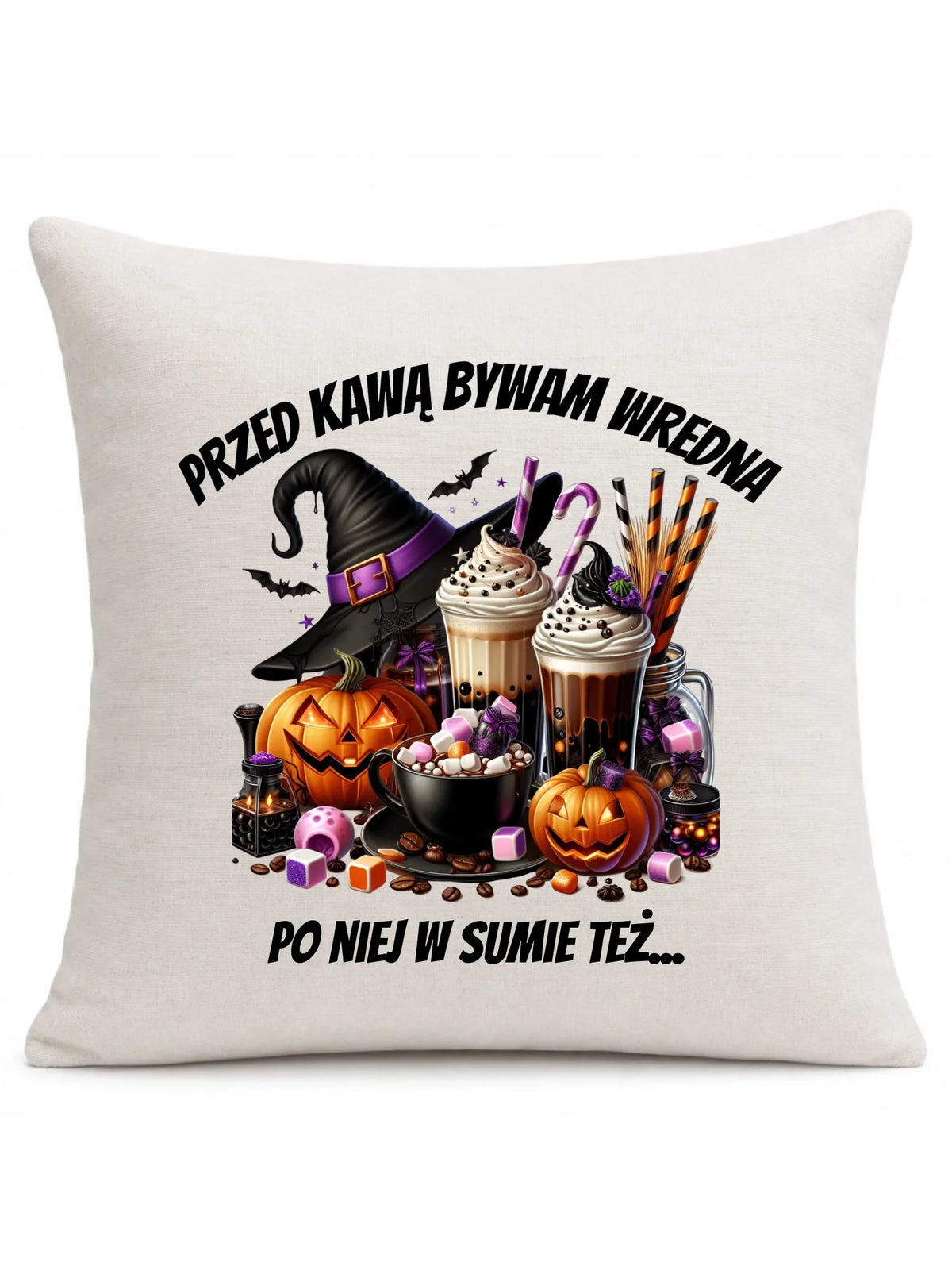 Poduszka Halloween – Przed kawą bywam wredna, po niej w sumie też HL30