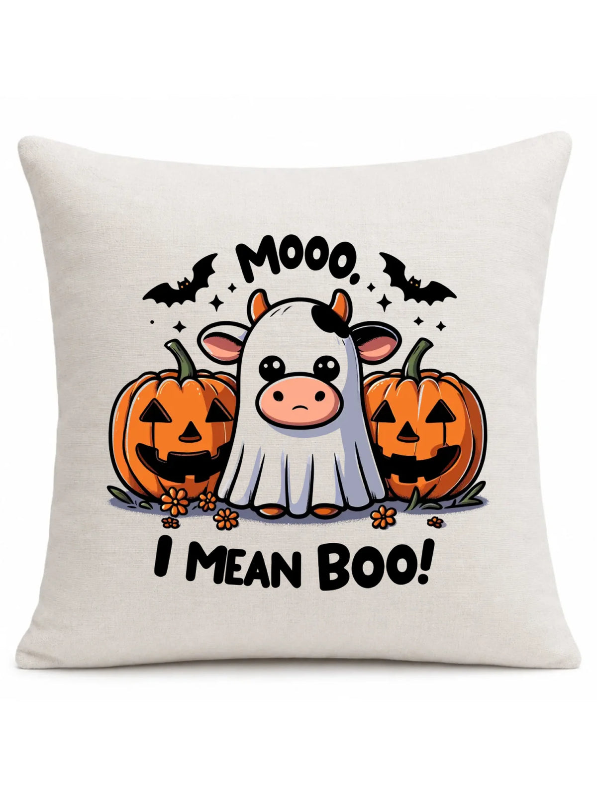 Poduszka na Halloween - Mooo I mean Boo! - z dynią i duchem HL14