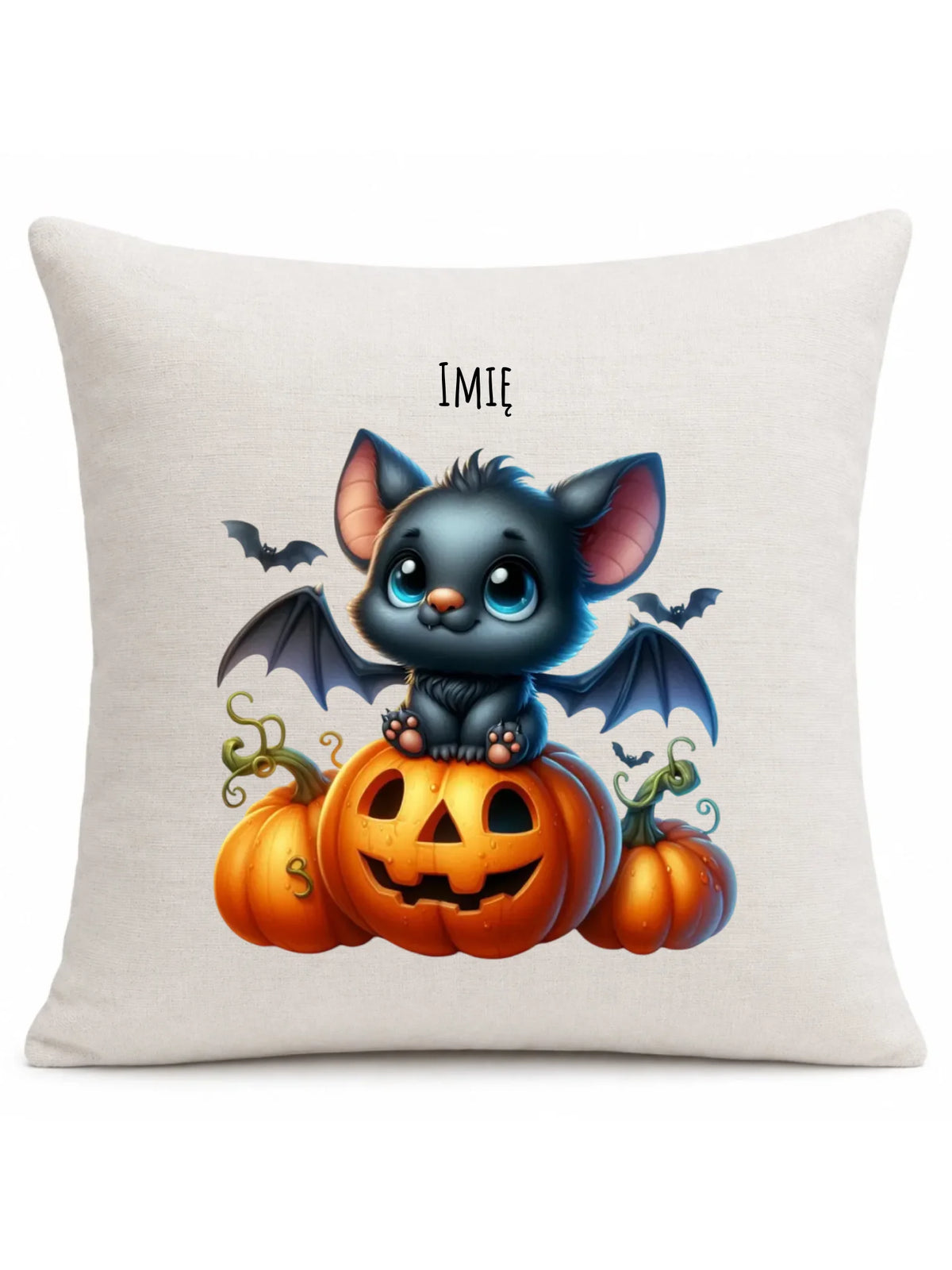 Poduszka halloweenowa - Słodki nietoperz z dynią - personalizowana HL09