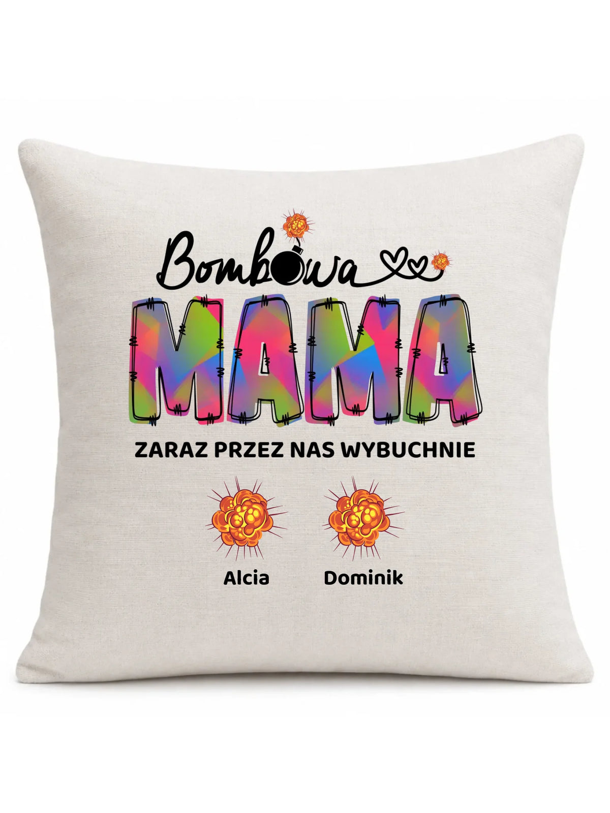 Poduszka dla mamy z imionami dzieci - Bombowa mama - personalizowana DM53