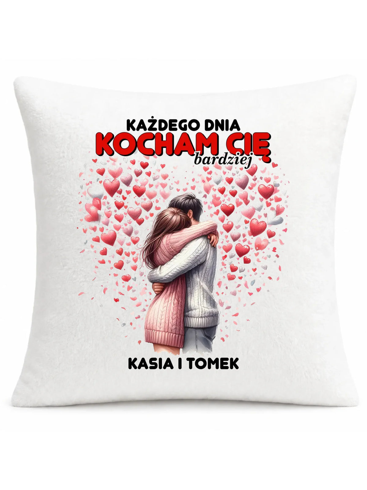 Poduszka dla par - Każdego dnia kocham Cię bardziej - personalizowana W09
